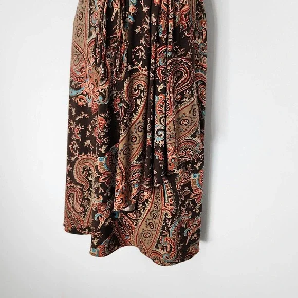 Lauren Ralph Lauren Paisley Print Faux Wrap Dress Sleeveless Belted Size PM - Picture 3 of 13